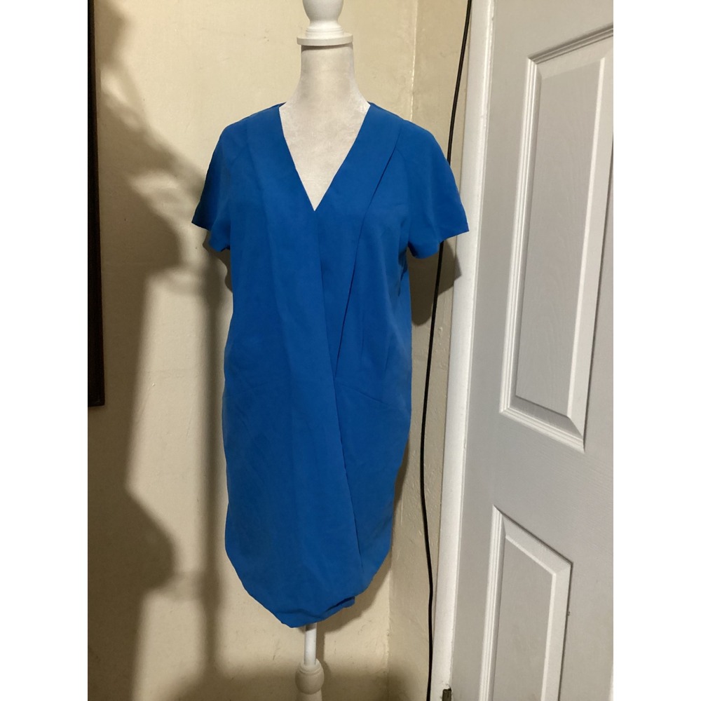 Comptoir des Cotonniers Blue Short Sleeve V-Neck Draped Wrap Dress XS S 36
